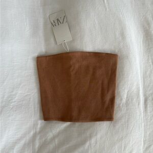 Zara Brown Cropped Tube Top